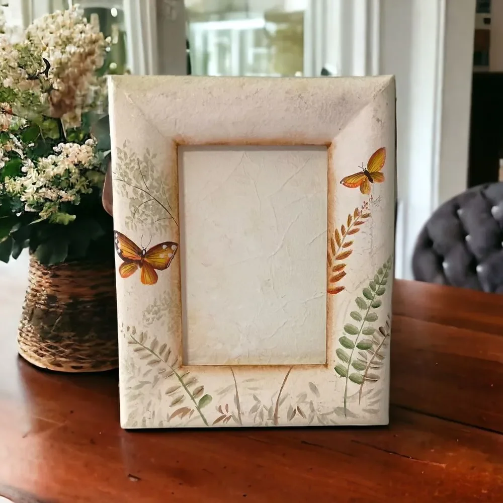 Butterfly Paper Mache' Photo Frame Cottagecore Fairy Garden Vintage 90s Painted.